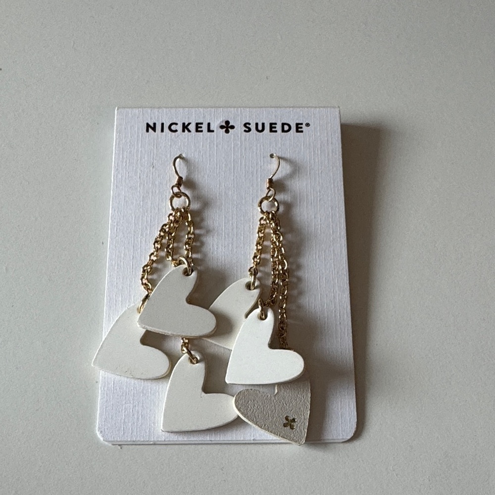 Nickel & Suede White Venus Heart Earrings